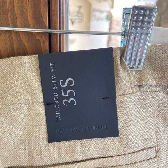 Banana Republic Irish Linen Tuxedo pants taupe 35S Bnwt - Picture 8 of 12